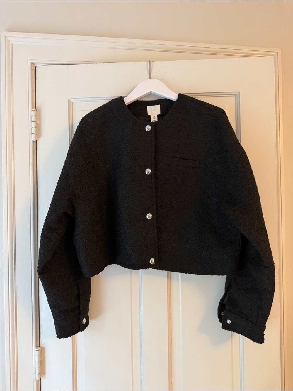 H&M Black Cropped Teddy Jacket with Shiny Buttons (never worn but no tags)